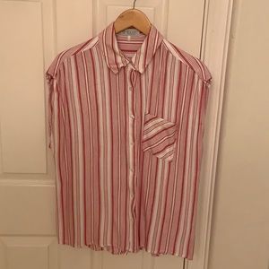 Red and white striped sleeveless blouse. Brand is WAYF size L